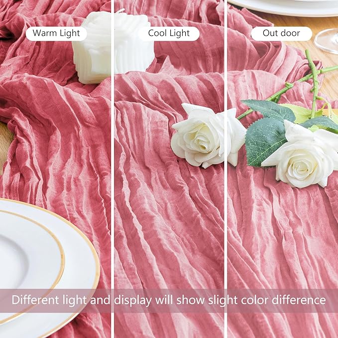 Asee'm Cheesecloth Table Runner 120 Inches Dusty Rose Boho Gauze Cheese Cloth - Image 5