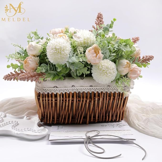 Meldel 3Pcs Rose Bouquet Light Champagne Artificial Flowers Peony Eucalyptus - Image 8