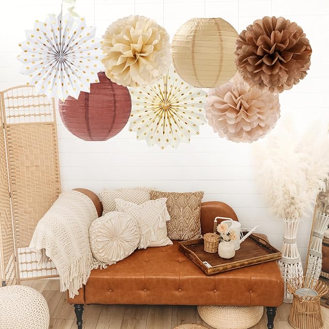 Boho Baby-Shower White-Brown Champagne Party-Decorations - Image 6