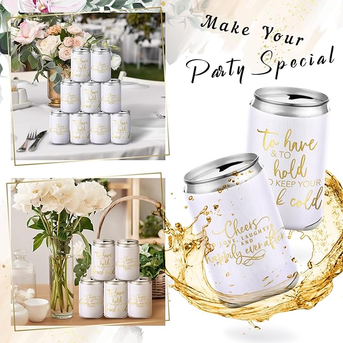 50 Pieces White Wedding Can Cooler Sleeves Bulk Engagement Party Favors - Image 4