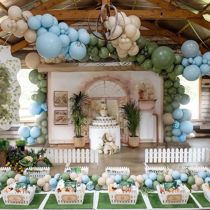 Sage Green and Blue Balloons, Baby Boy Shower Balloons - Image 5