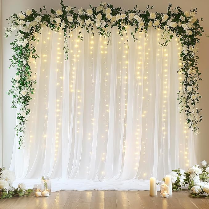 Fomcet White Tulle Backdrop Curtains by Fomcet