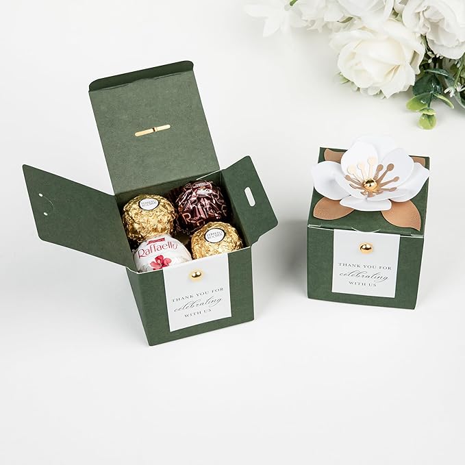 FEIYI 20 PCS Candy Boxes, 3 In 1 Olive Green Favor Boxes - Image 3