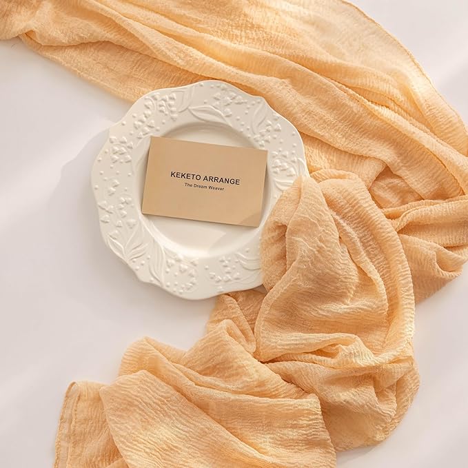 3pcs Deep Beige Cheesecloth Table Runner Rustic Boho Gauze 120 Inch 10 FT - Image 4