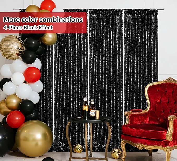 Juya Delight 2Pcs 2ftx8ft Black Shimmer Sequin Backdrop Curtains - Image 7