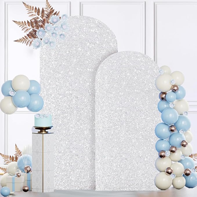 MODFUNS Metal Arch Backdrop Stand and Cover Set 6&7.2ft Silver Sequins Arch - Image 2