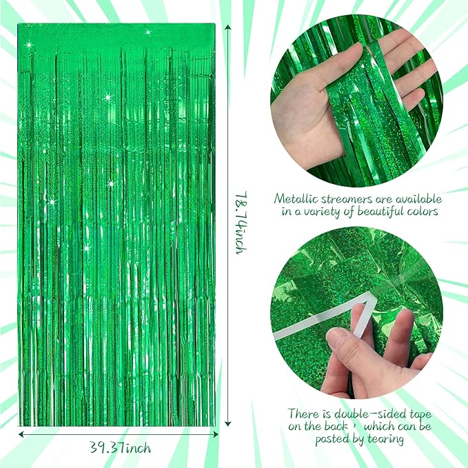 Tinsel Curtain Party Backdrop Green Birthday Decorations 10 Packs Glitter Foil - Image 7