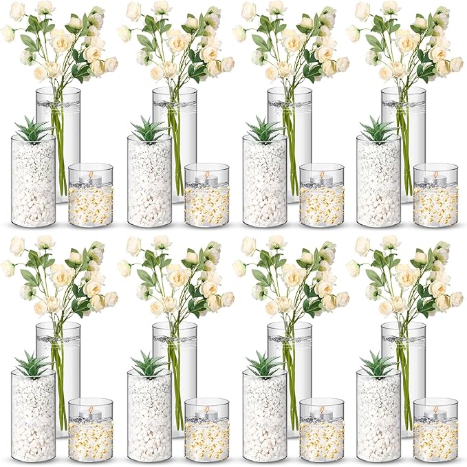 Nuogo 24 Pcs Plastic Cylinder Vases Tall Clear Flower Vases by Nuogo