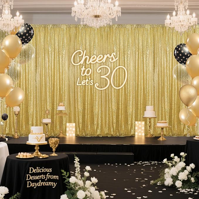 Gold Sequin Backdrop Curtain 2 Panels 2FTx8FT Glitter Photography Backdrop - Image 9