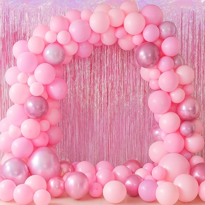 2 Pack Laser Pink Tinsel Foil Fringe Curtains, Mothers Day Pink Decorations - Image 8