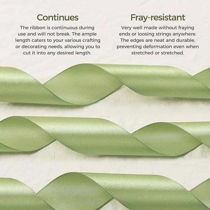 Sage Green Satin Ribbon 1 inch X Continuous 25 Yards, Single Face Polyester - Image 4