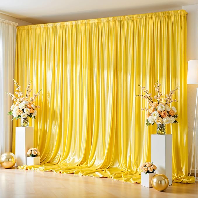 10x10 ft Yellow Gold Glitter Backdrop Curtain by Partisky