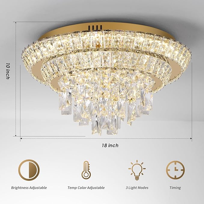 18 inch Crystal Gold Ceiling-Light Flush Mount - Image 2