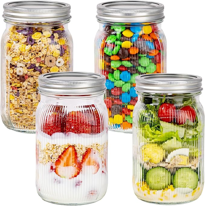 MirthMood 32 OZ Wide Mouth Mason Jars, 4 PACK Glass Mason Jars by LUODA