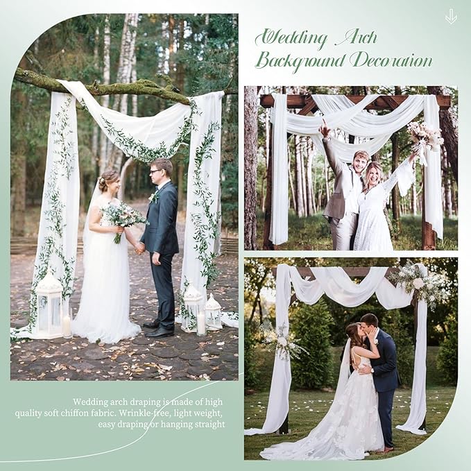 4 Panels White Polyester Wedding Arch Draping Fabric, 28x20 feet Each, Sheer - Image 6