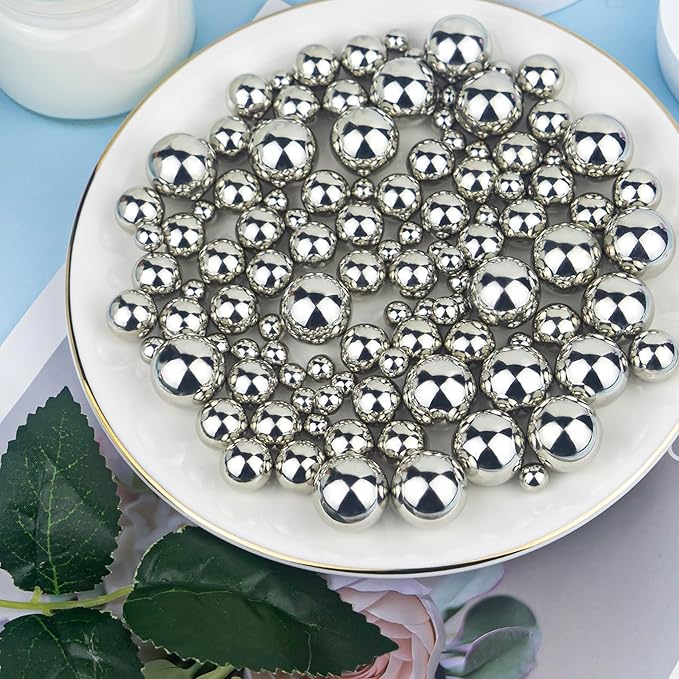 150Pcs Bright Silver Polished No Hole Faux Pearl Beads - Image 2