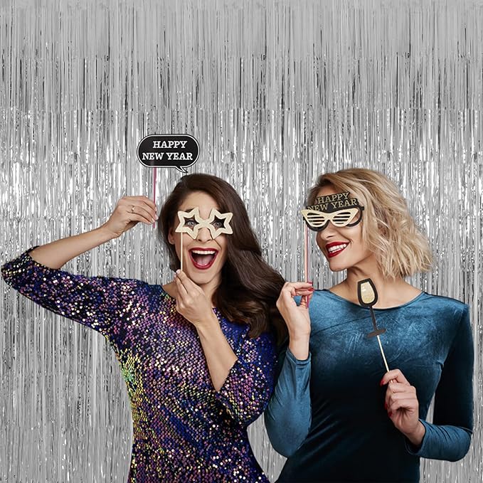 Silver Tinsel Fringe Backdrop Curtains - Image 4