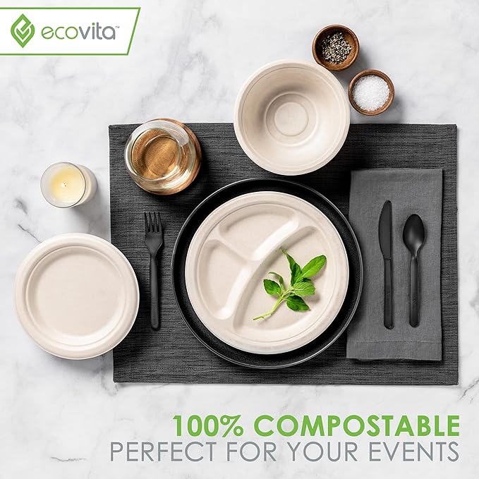 Ecovita 100% Compostable Paper Bowls – 150 Disposable Bowls Eco Friendly Sturdy - Image 6