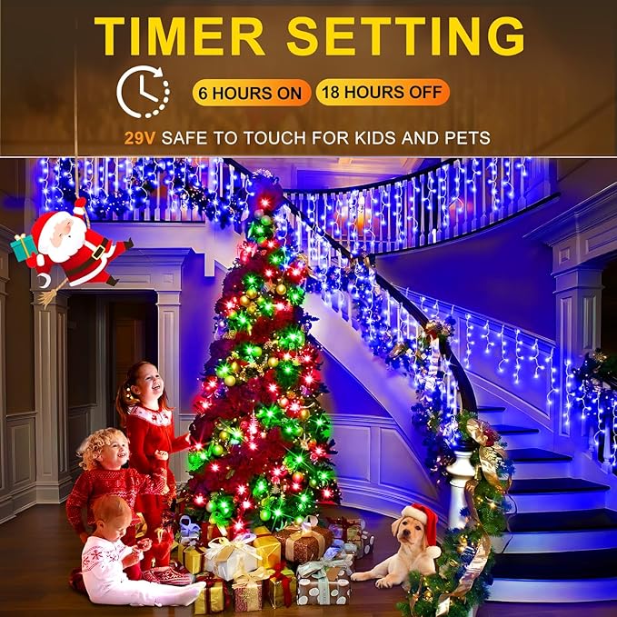 Christmas Lights Outdoor Decorations 1216 LED 99ft 8 Modes Curtain Fairy String - Image 4