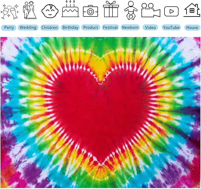 Hippie Backdrop 5x4ft 60s 70s Backgrounds Tie Dye Theme Party Decorations - Image 3