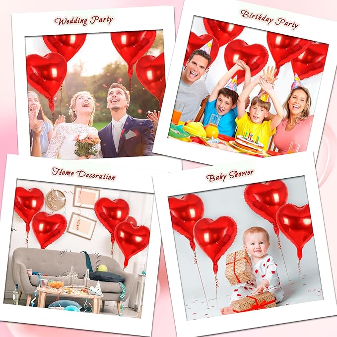 24 Pcs Red Heart Balloons, 18 inch Heart Shape Foil Balloons Love Balloon - Image 7