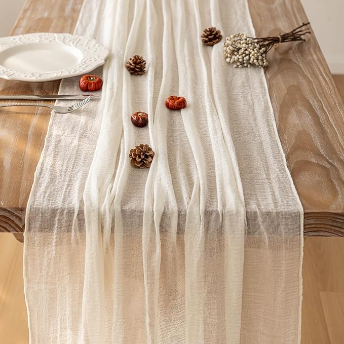 3pcs Ivory Gauze Rustic Cheesecloth Table Runner 120 Inch 10 FT - Image 3