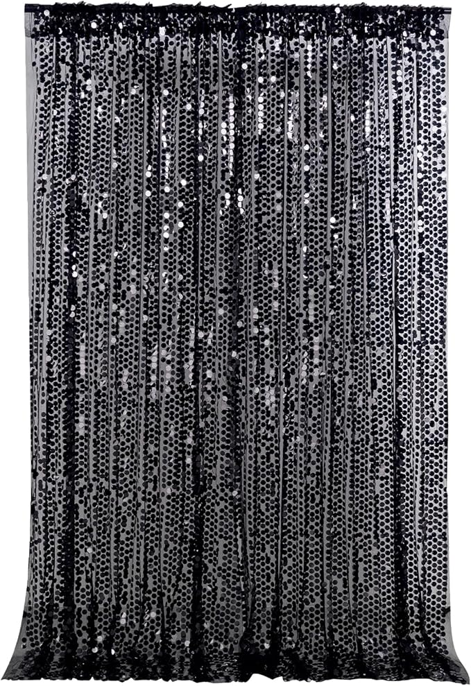 Black Sequin Backdrop Curtains 4ftx8ft Halloween Glitter Backdrop Drapes Big by Fanqisi