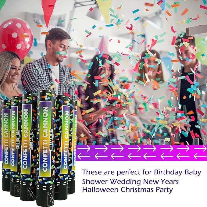 Biodegradable Confetti Cannon 6 Pack Multicolor Party Popper Shooters, 12 Inch - Image 6