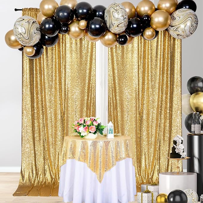 PartyDelight Sequin Backdrop Curtains 2 Panels Sparkly Gold 5Ft x 10Ft - Image 7