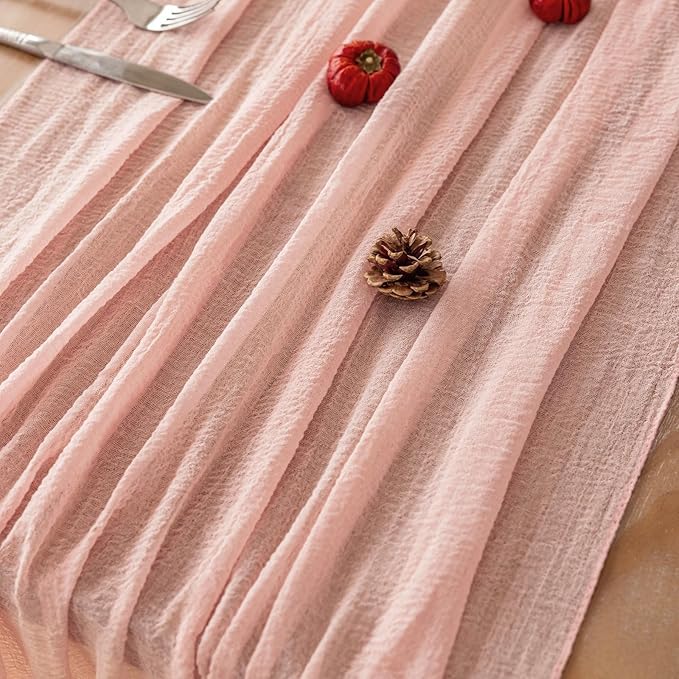 3pcs Pink Gauze Rustic Cheesecloth Table Runner 120 Inch 10 FT - Image 5