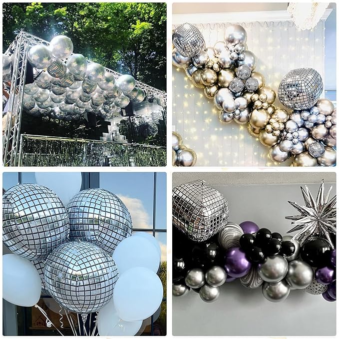 6Pcs Giant 4D Disco Ball Balloons, Sparkle Silver Disco Party Decorations - Image 6