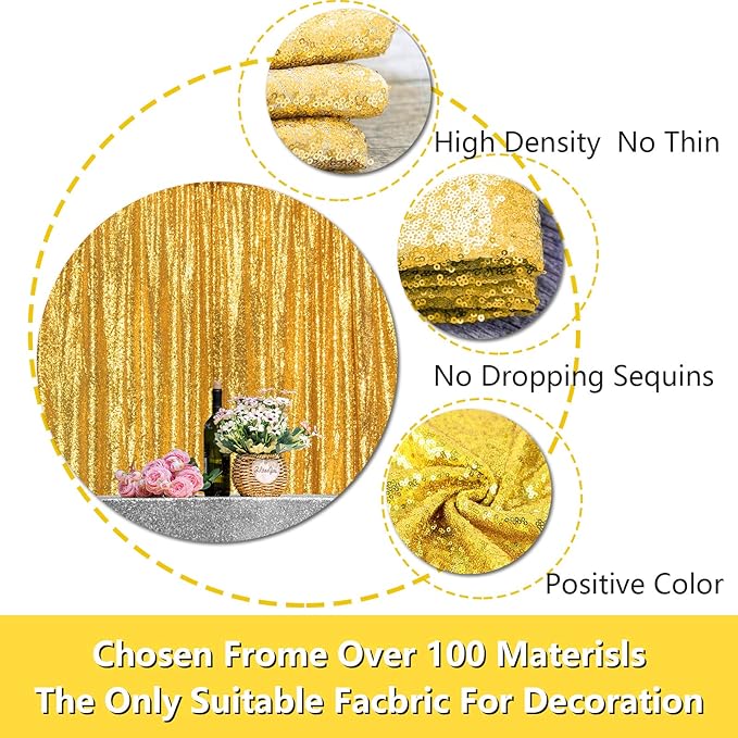 Gold Sequin Backdrop 2FTx8FT 2 Panels Sparkly Background Drapes - Image 5