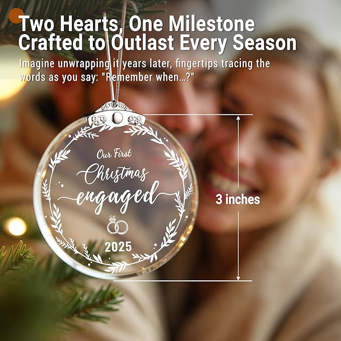 Engagement Gifts for Couples 2025, Our First Christmas Engaged Glass Ornament - Image 2