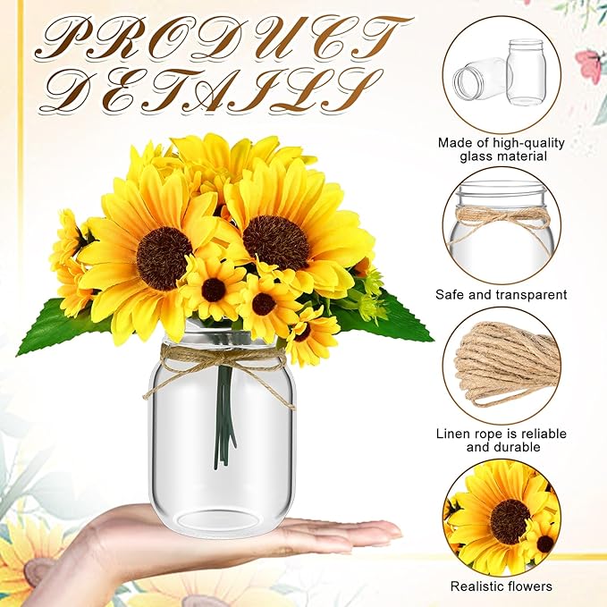 6 Set Centerpiece Table Decorations Mason Jar Table Centerpiece - Image 3