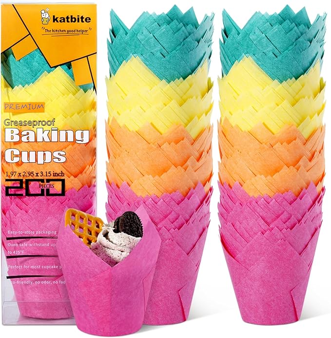 Katbite Tulip Cupcake Liners 200PCS, Muffin Liners Baking Cups, Cupcake Wrapper by katbite
