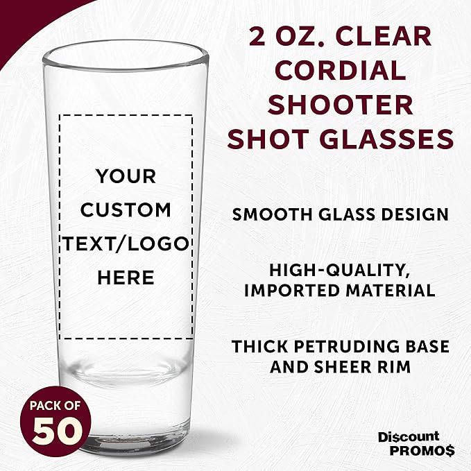 Custom Cordial Shooter Shot Glasses 2 oz. Set of 50, Personalized Bulk Pack - Image 3