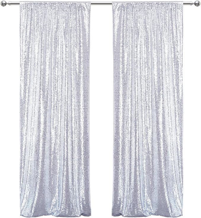 Silver Sequin Backdrop 2 Panels Christmas Party Backdrop Curtain, Glitter Photo - Image 4