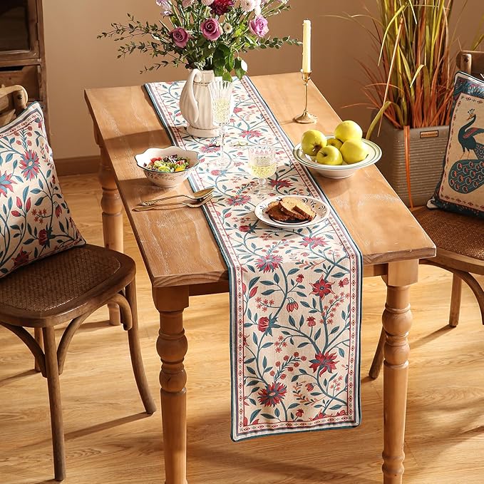Farmhouse Berry Red Floral Table Runner - Image 4