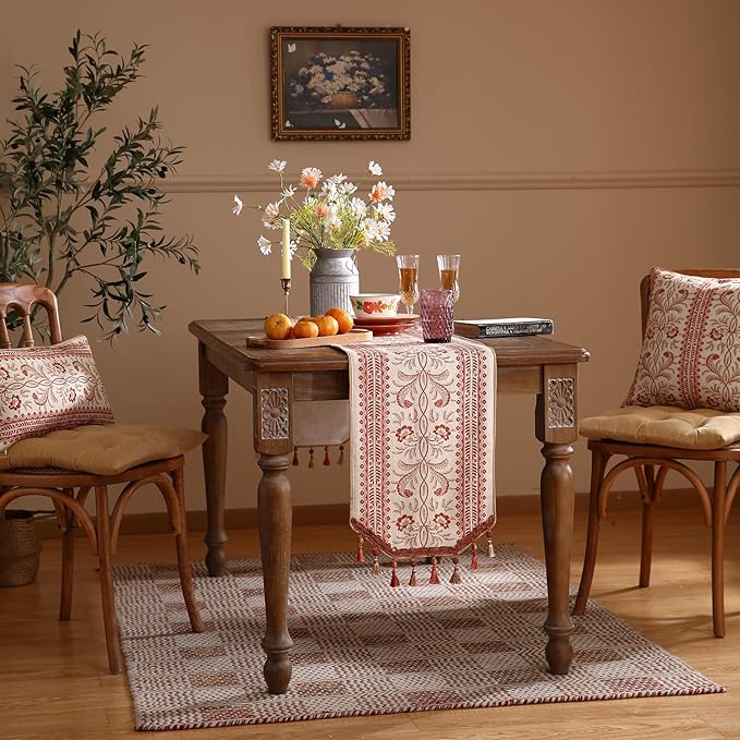 ISAENNE Designer Vintage Linen Extra Long Table Runner 118 Inches, Thanksgiving - Image 7