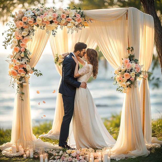 Wedding Arch Draping Fabric, 1 Panel 28" x 19Ft Champagne Sheer Backdrop Curtain - Image 6