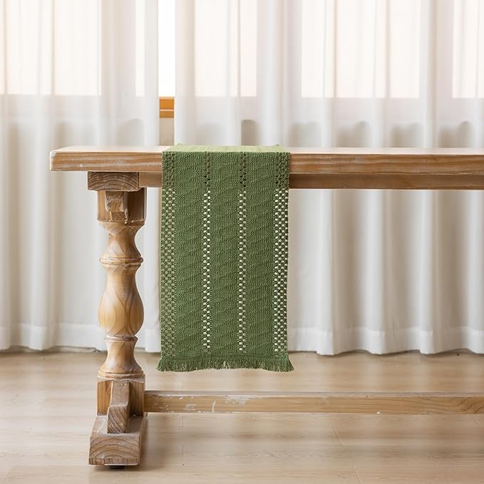 Boho Sage Green Table Runner for Home Decor 12x72 Inches Farmhouse Macrame - Image 5