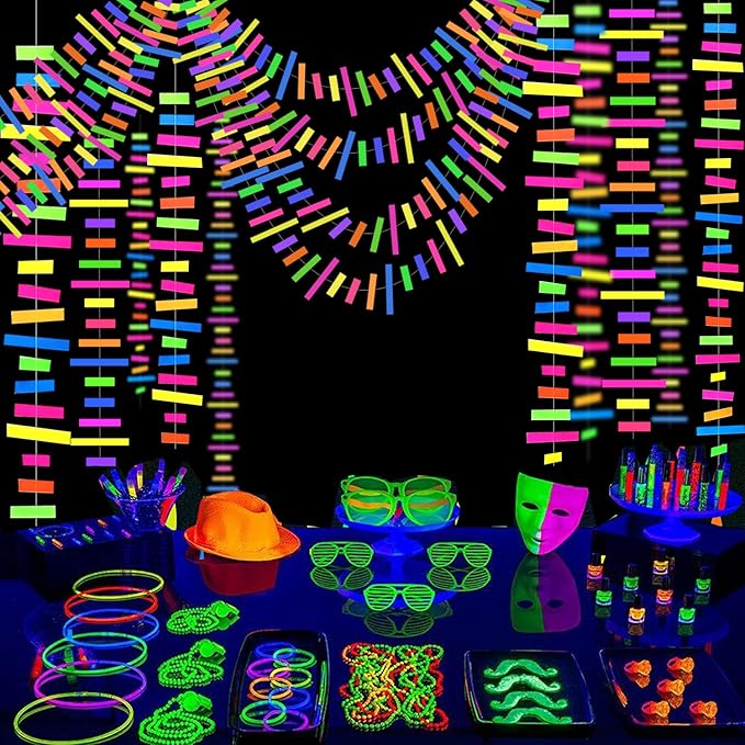 60feet UV Neon Paper Garland Stripe Neon Streamers Black Light Neon - Image 6