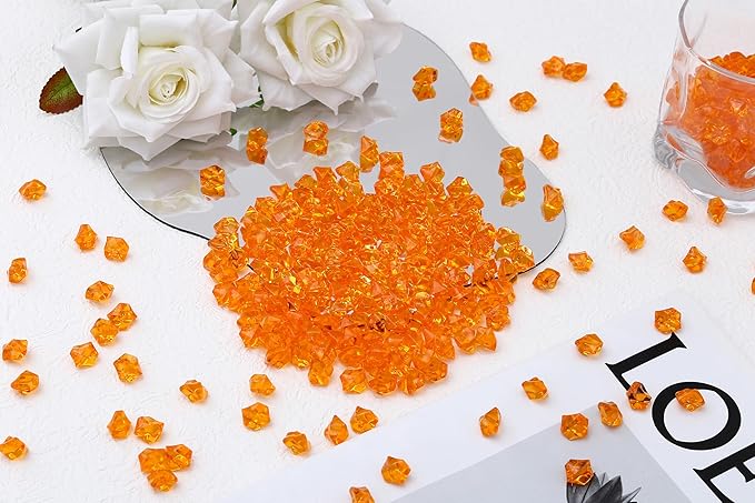 LAIDANLA 500PCS Orange Acrylic Gems Vase Fillers Plastic Diamonds Orange Fake - Image 3
