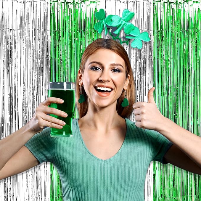 6 Pack Silver Green Foil Fringe Curtain Backdrop, 3.28Ft x 8.2Ft Metallic - Image 4