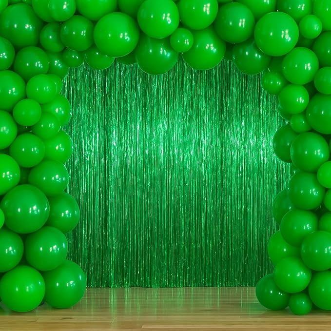 3 Pack 3.3 x 6.6 ft Green Foil Fringe Backdrop Curtains, Tinsel Streamers Party - Image 7