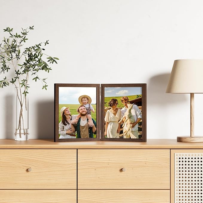 decorUhome Double 8x10 Picture Frame Vertical, Engineered Wood Bifold Photo - Image 2