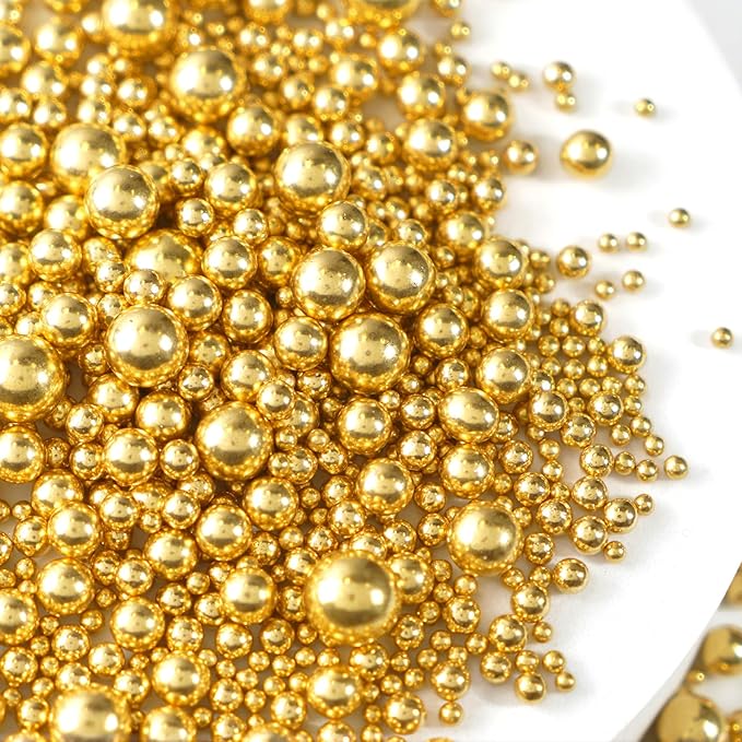 Gold Pearl Sprinkles for Cake Decorating, 150g/5.29oz, Mix Size, Edible Sugar by Joyvitas