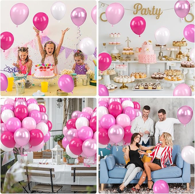 Pink Balloons, 12 Inch Hot Pink Balloons, Pastel Metallic Pink White Latex - Image 8