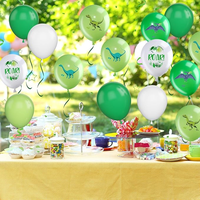 Dinosaur Balloons, 12 Inch Dino Printed Balloons Green White Lime Green Latex - Image 7