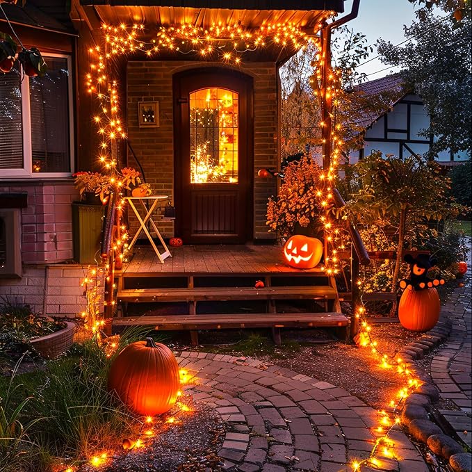 JMEXSUSS 2 Pack Orange Halloween Lights: 100 LED 33ft Solar Halloween Lights - Image 7